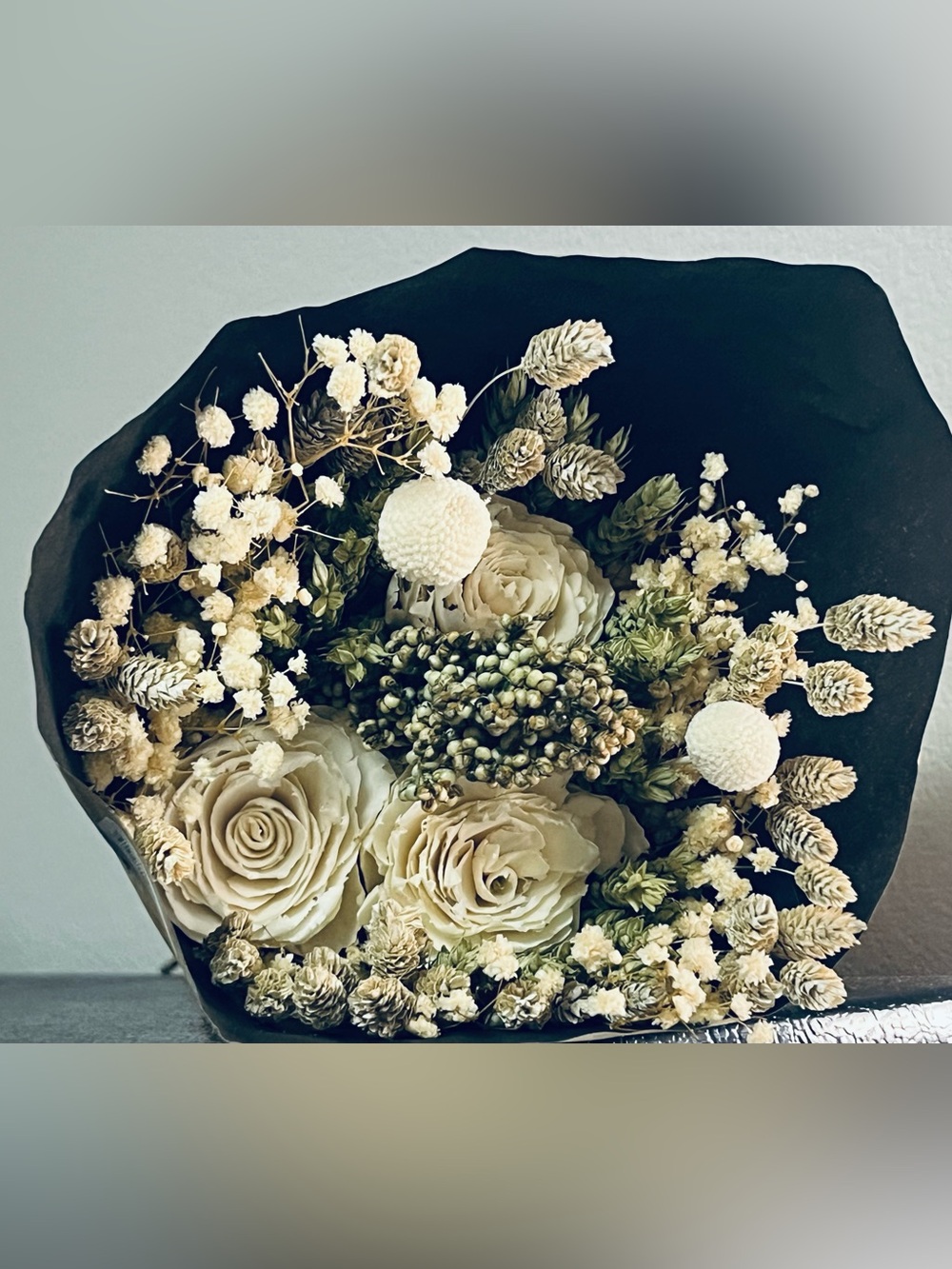 Ivory Preserved Rose Dried Bouquet - Elegant Home Accent